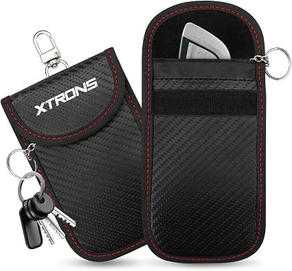 XTRONS 2 Pack Faraday Small FOB Protection Pouches w Metal Clip for Car Key | Black Anti-Theft RFID Signal Blocking Remote Keyless Entry Key Bag for Car...