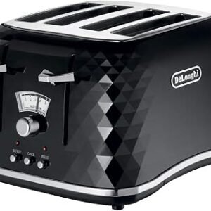 De'Longhi Brilliante 4-slot toaster, reheat, defrost and 6 browning settings, removable crumb tray, CTJ4003BK, Black