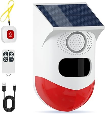 Solar Outdoor Motion Sensor Alarm with Flashing Light,3 Working Mode Motion | 120db Outdoor Security Siren,IP65 Waterproof for Garden Yard Farm Home (1 Red...