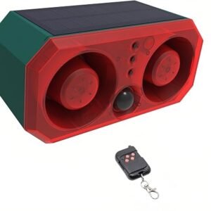 Lancoon Outdoor Motion Sensor Alarm High Power Dual Horn Waterproof with Motion Detector Light Infrared Sensor Flashing Red Light Animal Repeller, Defender Rat Deer Raccoon Skunk