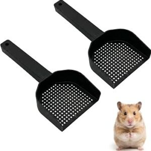 2 Pcs Sand Scoop, Black Plastic Mesh Litter Scoop for Hamster Sand Bath Reptile Tortoise Gecko Cleaning