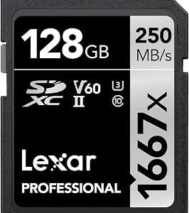 Lexar Professional 1667x SD Card 128GB | SDXC UHS-II Memory Card, Up to 250MB/s Read, 120MB/s Write, Class 10, U3, V60