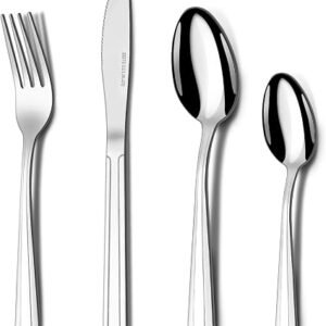 Hunnycook Cutlery Set, 32-Piece Stainless Steel Cutlery Set for 8 People, Flatware Silverware Set with Spoon, Knife and Fork Sets, Ideal for Home/Party/Restaurant, Mirror Polished, Dishwasher Safe