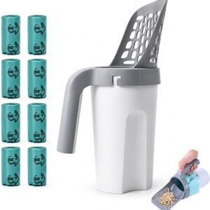 9 PCS Cats Litter Scoop with Holder, Cats Poop Bin with 8 Roll Bags