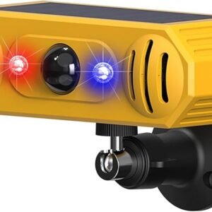 KINGCOO Solar Strobe Infrared Motion Sensor Alarm-13Sounds Security Alert System,LED Red Blue Flashing Warning Light Outdoor,129db Dual Speaker Loud Noise Maker for Farm Yard Orchard Barn (1Pack)