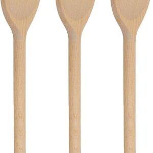 Set of 3 Wooden Spoons 30cm (12-Inch) - Solid Beechwood Oval Mixing Spoons for Cooking, Baking & Stirring - Heat Resistant & Safe for Non-Stick Cookware - Natural Finish