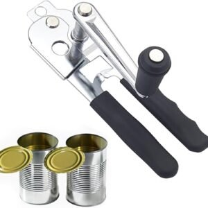 Stainless Steel Can Opener, Heavy Duty Hand Crank Manual Tin Openers, Handheld Cans Opener with Smooth Edge, Long Handle, Kitchen Camping Tools for Seniors Arthritic Hands(Color:Black)