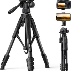 K&F CONCEPT 64inch/163cm Travel Camera Tripod with Phone Holder | Lightweight Aluminum Outdoor Tripod with Ball Head Load Capacity 8kg, O2341A1+BH-36