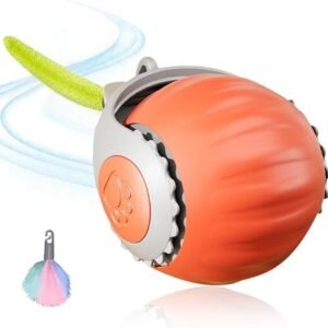 Interactive Cat Ball Toy - USB Rechargeable Automatic Moving Orb for Indoor Adult Cats, 2 Speed Adjustment, Replacement Tail (Orange)