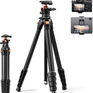 NEEWER BASICS 66.5"/169 cm Travel Tripod for Camera, Lightweight, TP12 | Portable DSLR Stand, Ball Head Arca Type QR Plate, Phone Holder Compatible with iPhone 18 Pro Max Video Recording, Load 11 lb