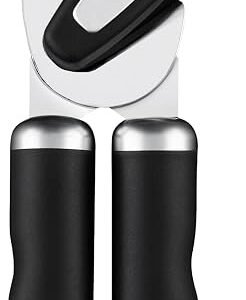 Zulay Kitchen Tin Opener - Heavy Duty Can Opener Manual with Bottle Key - Rust Proof, Stainless Steel, Arthritis-Friendly, Hand Tool for Seniors with Turn Knob & Comfy Soft Good Grip Handles - Black
