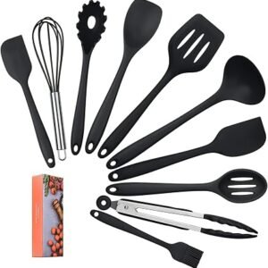 Home Silicone Kitchen Utensils Set(10 Piece) Heat Resistant Baking & Cooking Utensils Non Stick - Non Scratch Cooking Utensils Kitchen Good Helper (Black)