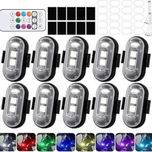10 Pcs Wireless LED Strobe Light, LED Car Strobe Lights with Remote Control, 8 Colors Waterproof Anti-Collision Led Warning Light for RC Drones, Cars, Motorcycles, Bicycles, Trucks(D)