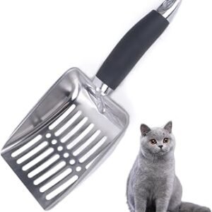 Stainless Steel Cat Litter Scoop, Metal Deep Shovel Sifter, Non-Slip Handle