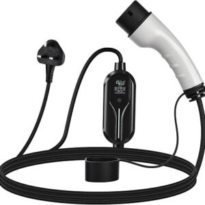 EV Charger Cable Type 2 to 3 Pin Plug 3.5kw, 6M, 6/8/10/13A, Adjustable Current EV Charger, With Carry Bag and Type 2 EV Cable Holder for EVs and PHEVs