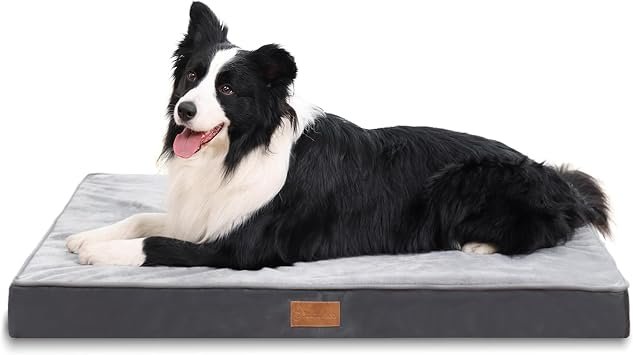 Jaspuriea Large Orthopedic Dog Bed with Washable Cover, Grey, 90x60x9cm