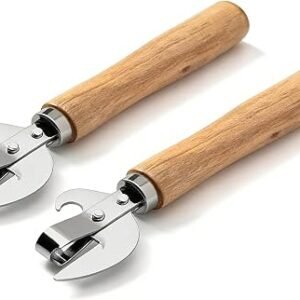 2 Pcs Tin Opener UK,Stainless Steel Side Cut Can Opener Manual Camping Old Fashioned Openers That Work,Bottle Stab Openers Beer Tool Ergonomic Wood Handle Multitool,for Kitchen Emergency Prep Gadgets