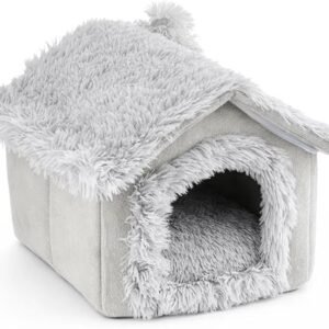 Cotton Pet Cave Bed | Warm Semi-Enclosed Cat House with Private Space | Foldable Washable Kennel for Indoor Cats, Small Dogs & Rabbits (L(49 * 39 * 46cm))