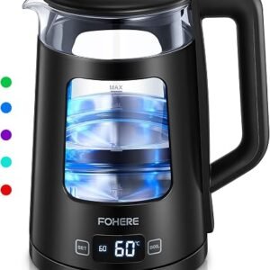 Electric Kettle, 1.7L Glass Tea Kettle, with Keep Warm, 5 Temperature Control, 2200W Fast Boil, Auto Shut-Off & Boil-Dry Protection, with 5 Colored Lights, Black
