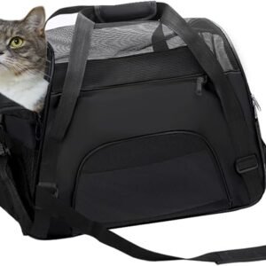 DONYER POWER Soft Sided Pet Carrier for Cats Comfort Airline Approved Under Seat Travel Tote Bag, Travel Bag for Small Animals with Mesh Top and Sides, BLACK