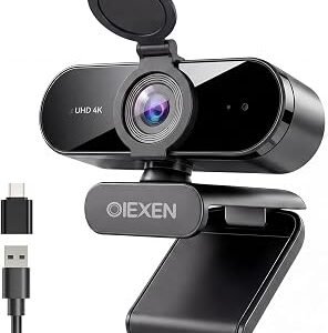 4K Ultra HD Webcam for PC, Dual Noise-Cancelling Mics, Privacy Cover