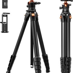 NEEWER BASICS 66.5"/169 cm Travel Tripod for Camera, Lightweight, TP12 | Portable DSLR Stand, Ball Head Arca Type QR Plate, Phone Holder Compatible with iPhone 18 Pro Max Video Recording, Load 11 lb