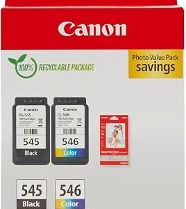 Canon Ink & Paper Multipack - PG-545/CL-546 genuine printer ink cartridges 2 pack (1 x black, 1 x colour) & 4x6 photo paper (50 x sheets) for TS3350, TS4550, TS3450, TS3150, TR4650, MX495