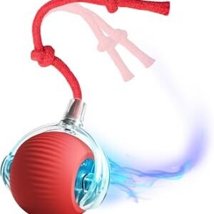 Interactive Cat Toy Cat Ball Toy USB Rechargeable Self-MovingBall Stimulate Cats' Hunting Instincts Automatic Moving Ball with Tail With 3 Modes(Red)
