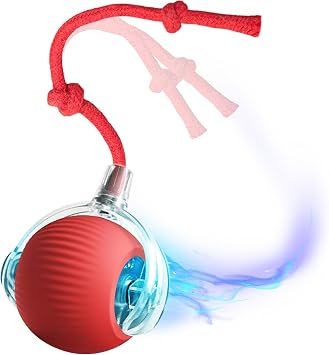 Interactive Cat Toy Cat Ball Toy USB Rechargeable Self-MovingBall Stimulate Cats' Hunting Instincts Automatic Moving Ball with Tail With 3 Modes(Red)