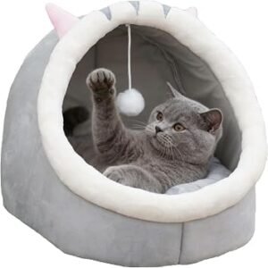Cat Beds for Indoor, Cats House with Hanging teaser toy, 2 in 1 Cat cave for playing and sleeping, Pet Bed suitable for Cats and Small Dogs