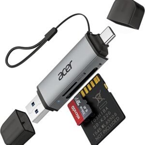 Acer SD Card Reader, USB C & USB 3.0 Memory Card Reader Adapter | Supports SD/Micro SD/SDHC/SDXC/MMC, Compatible with iPhone 17 16 Series, MacBook...