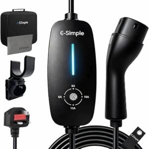 E-S1mple EV Charger 15M with 3 Pin UK Plug for Electric and Hybrid Vehicle | 6-13A Adjustable, Plug & Play, IP65 with Rain Cover can use in rain day,...