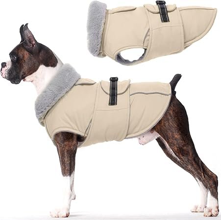 Lelepet Warm Dog Coat, Waterproof Dog Jacket Winter Coats, Beige L | Fleece Lined Snow Jacket for Cold Weather,Windproof Winter Vest with Reflective Strips...