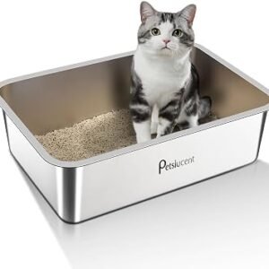 Stainless Steel Cat Litter Box: Extra Large Metal Liiter Box - Easy to Clean High Side Cat Metal Litter Pan for Large and Kitty Rabbits-Non Stick Anti Leakage
