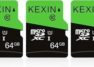 KEXIN 64GB Micro SD Card 3 Pack Microsd Memory Card UHS-1, Class 10 MicroSDXC TF Card 64 GB SD Card with SD Adapter for Phones, Monitor, Drone, Dash cam, Fire Table, Switch (C10, U1, Black Green)