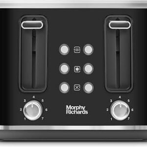 Morphy Richards Motive 4 Slice Toaster, Browning Controls, Reheat, Cancel & Defrost Settings, Bread Lever, Removeable Crumb Tray, Electromagnet Cover, 1600W, Black, 242801