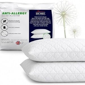 Adam Home Pillows 2 Pack Hotel Quality with Quilted Cover Hypoallergenic & Dust Mite Resistant Filling ? Ideal for Stomach, Back and Side Sleepers Down Alternative Hotel Pillows