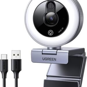 UGREEN 4K UHD Webcam w/ 6-Levels Adjustable Ring Light, 0.3s Fast Autofocus