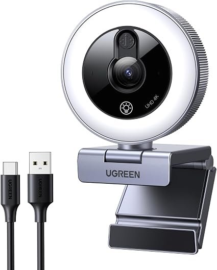UGREEN 4K UHD Webcam w/ 6-Levels Adjustable Ring Light, 0.3s Fast Autofocus