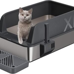Gimars XL Stainless Steel Cat Litter Box, Large Stainless Steel Cat Litter Tray, 35L Metal Litter Tray with Litter Scoop & Pedal, Good for Large Medium Cats