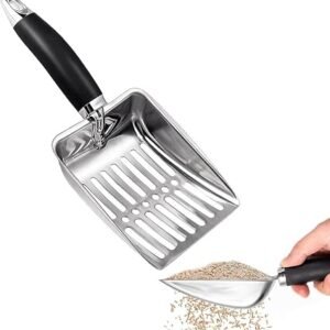 Stainless Steel Cat Litter Scoop with Non-Slip Handle ? Heavy Duty Metal Litter Scooper, Sturdy Mesh Design,Cat Litter Box Scoop for All Types of Clumping or Non-Clumping Cat Litter