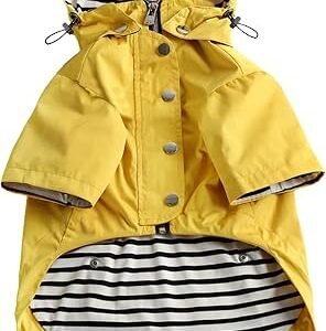 Morezi Dog Zip Up Raincoat with Reflective Buttons, Rain/Water Resistant, Adjustable Drawstring, Removable Hood, Raincoats with Legs 4kg to 36kg Available - Yellow - S