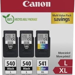 Canon Ink Multipack - PG-540L/CL-541XL Genuine Printer Ink Cartridges 3 Pack (2 x Black L, 1 x Colour XL)