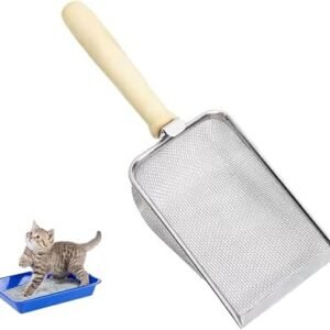 Cat Litter Scoop ? Stainless Steel Metal Scoop with Fine 5mm Holes & Non-Stick Coating, Shovel for Cat Litter Tray, Reptile Sand or Hamster Bath ? Easy-Clean Pet Cleaning Tool