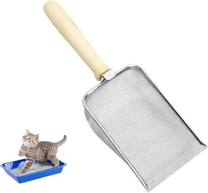 Cat Litter Scoop ? Stainless Steel Metal Scoop with Fine 5mm Holes & Non-Stick Coating, Shovel for Cat Litter Tray, Reptile Sand or Hamster Bath ? Easy-Clean Pet Cleaning Tool
