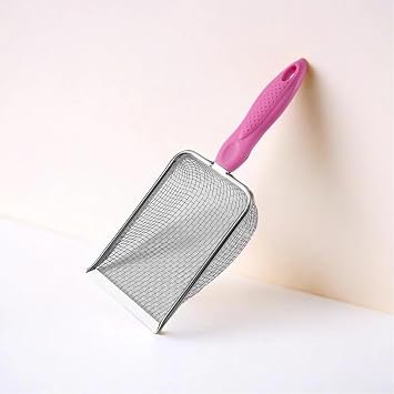 Small Holes Cat Litter Scoop,Stainless Steel Mesh Scooper,Durable,Heavy Duty,Easy to Clean,for Litter Box,Pet Litter Cleaning Tool for Cat Dog Rabbit (Pink, Hole:2mm)