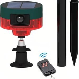 Lancoon Solar Motion Sensor Alarm Repellent 360?Motion Detector Loud Siren LED Flashing Light IP55 Waterproof with Remote High Volume Voice Recording for Farm Home Barn Yard