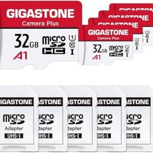 GIGASTONE 32GB Micro SD Card 5-Pack, MicroSDHC Memory Cards for Security Cameras, Wyze Cam, Roku, Full HD Video Recording, UHS-I U1 A1 Class 10, up to 90MB/s, with Adapter