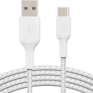 Belkin BoostCharge Braided USB C charger cable, USB-C to USB-A cable, USB type C charging cable for iPhone 16, 15, Samsung Galaxy S24, S23, Pixel, iPad, MacBook, Nintendo Switch and more - 2m, White