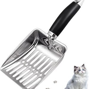 Cat Litter Scoop, Stainless Cat Poop Scoop, Litter Tray Scoop, Poop Scoop Cat Litter, Cat Litter Scooper, Litter Scoop, Easy to Clean, Durable, for Cat Litter Box (Black)